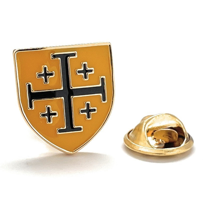 Crusaders shield pin black and yellow enamel pin jerusalem cross lapel pin 3d five-fold cross pin tie tack lanyard pins