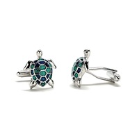 Sea Turtle Cufflinks Tropical Turtle 3D Ocean Silver - Thumbnail 2