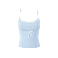 Lace stitching bow camisole design side stripes anti-exposure skirt suit - Thumbnail 4