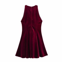 Wave-style wide velvet dress - Thumbnail 1