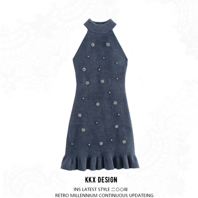 Fashionable and elegant beaded halter neck dress