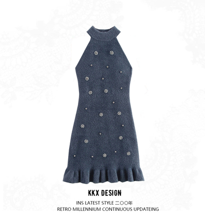 Fashionable and elegant beaded halter neck dress