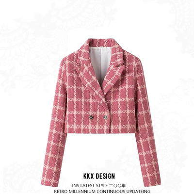 Street fashion short plaid jacket
