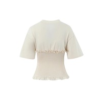 Retro round neck bat sleeve ruffled short sleeve T-shirt - Thumbnail 1