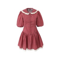Lace patchwork baby doll collar puff sleeve dress - Thumbnail 2