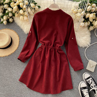 Autumn New Women's Dress POLO Collar Strap Waist Short A-line Skirt - Thumbnail 8