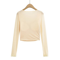 Sexy Slim Fit Lace Splicing Short Mesh T-shirt - Thumbnail 1