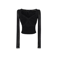Sexy Slim Fit Lace Splicing Short Mesh T-shirt - Thumbnail 6