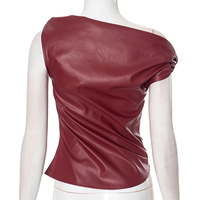 Leather off-shoulder personality fashion irregular sleeveless top - Thumbnail 2