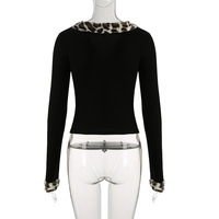 Leopard print fur collar spliced ​​hottie top - Thumbnail 4