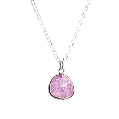 Dainty minimalist purple crackle teardrop necklace