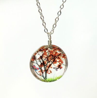 Pressed Flower Necklace with Autumn Fall Colors