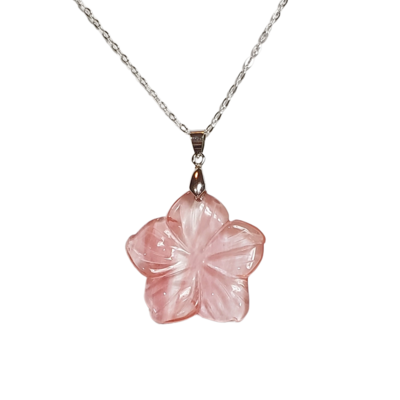 Pink glass flower necklace