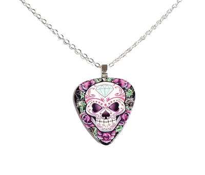Diamond Sugar Skull Guitar Pick Necklace