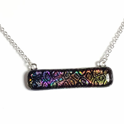 Dichroic multicolored cells fused glass bar necklace