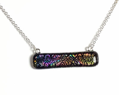 Dichroic Multicolored Cells Fused Glass Bar Necklace