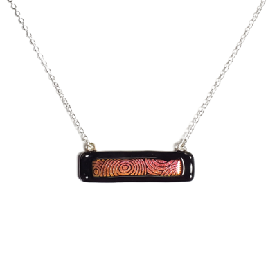 Dichroic Orange Circles on Black Fused Glass Bar Necklace
