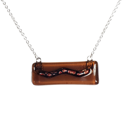 Dichroic heart wave fused glass bar necklace