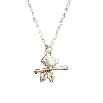 Dainty bird on a limb necklace