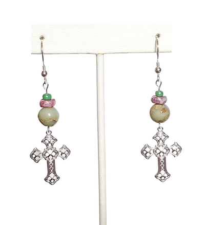 Aqua Terra Jasper and Cross Earrings