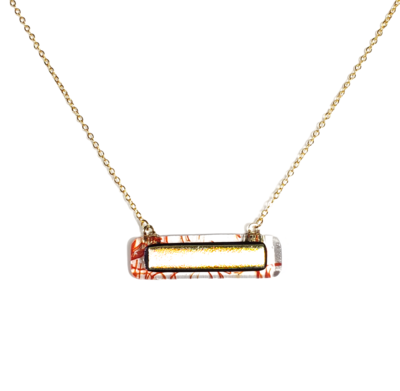 Yellow Dichroic on Red Stringer and Clear Fused Glass Bar Necklace