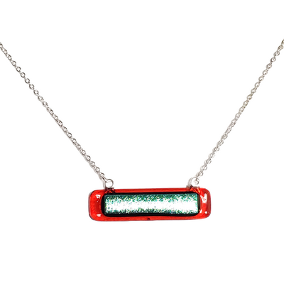 Dichroic blue on red transparent glass bar necklace