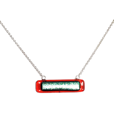 Dichroic Blue on Red Transparent Glass Bar Necklace