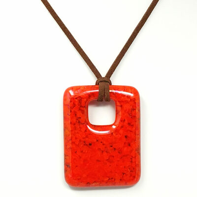 Orange speckled fused glass pendant necklace