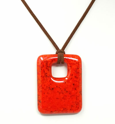 Orange Speckled Fused Glass Pendant Necklace