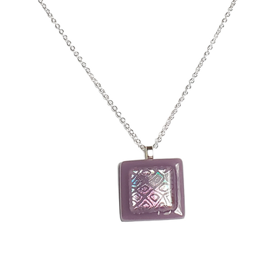 Dichroic iridescent cells on lavender fused glass pendant necklace - Thumbnail 2