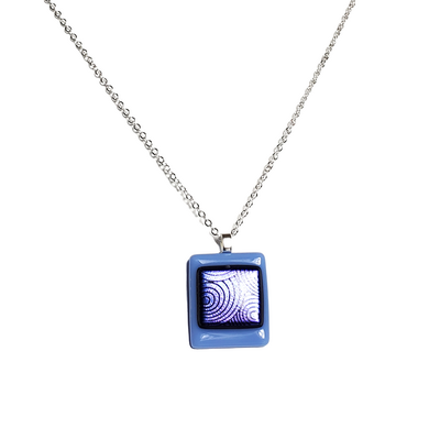 Dichroic Purple Circles on Blue Fused Glass Pendant Necklace