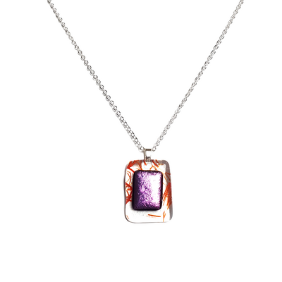 Dichroic purple on red stringers fused glass pendant necklace - Thumbnail 1