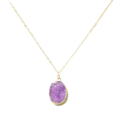 Lavender druzy agate drop pendant necklace - Thumbnail 4
