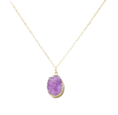 Lavender Druzy Agate Drop Pendant Necklace