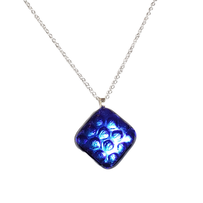Dichroic purple bubble on black fused glass pendant necklace