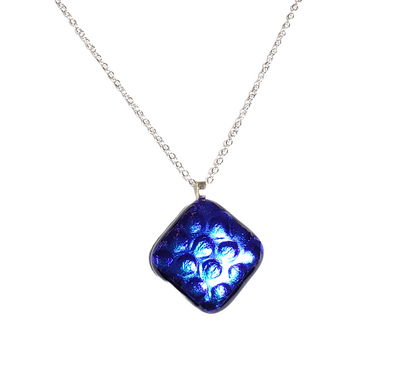 Dichroic Purple Bubble on Black Fused Glass Pendant Necklace