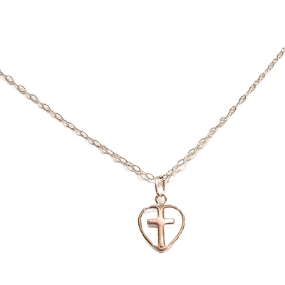 Sterling silver cross in heart necklace with adjustable chain