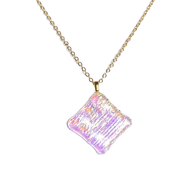 Dichroic pink ice fused glass pendant necklace
