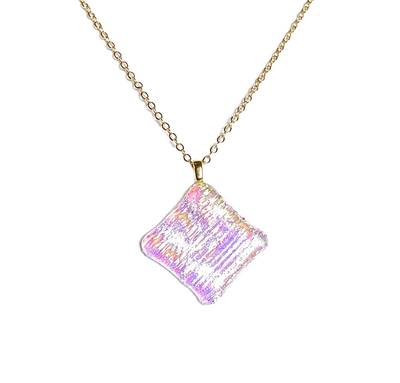 Dichroic Pink Ice Fused Glass Pendant Necklace
