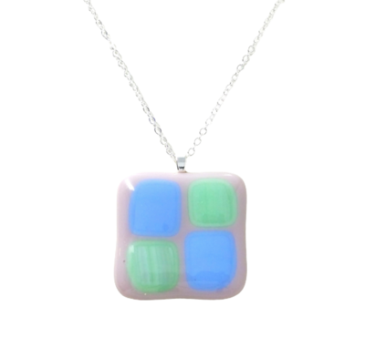 Green Blue on Lavender Fused Glass Necklace