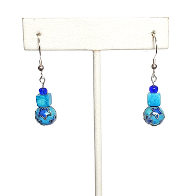 Blue star cloisonne and magnesite earrings with sterling silver hooks