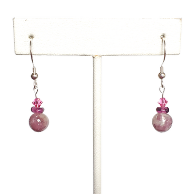 Lepidolite, amethyst, and pink crytal earrings with sterling silver hooks