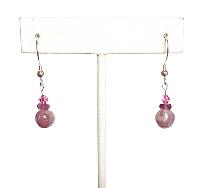 Lepidolite, Amethyst, and Pink Crytal Earrings with Sterling Silver Hooks