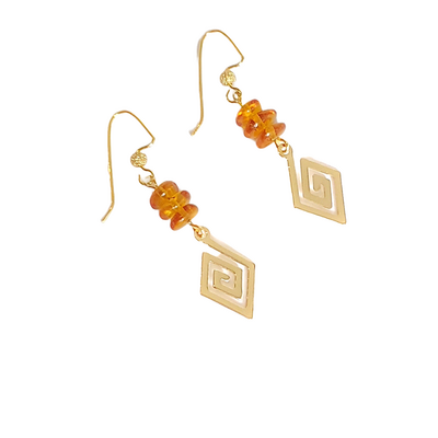 Amber chip and swirl charm earrings