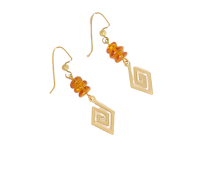Amber Chip and Swirl Charm Earrings