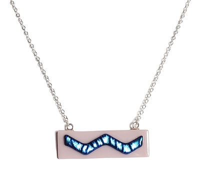 Dichroic Blue Wave on Lavender Fused Glass Bar Necklace