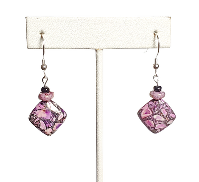 Purple Mosaic Jasper Earrings with Sterling Silver Hooks