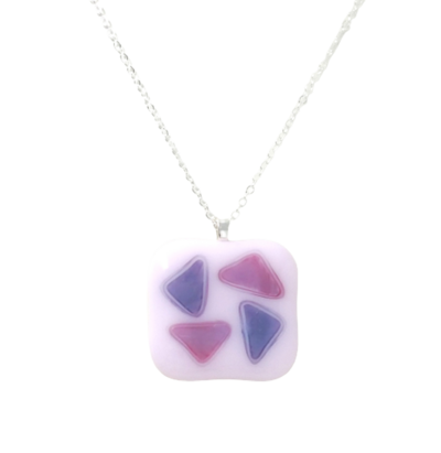 Pink and Blue Triangle Fused Glass Necklace