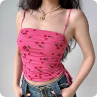 Cherry Print Shirred Camisole - Thumbnail 3