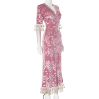 New style palace printed lace temperament long skirt - Thumbnail 3